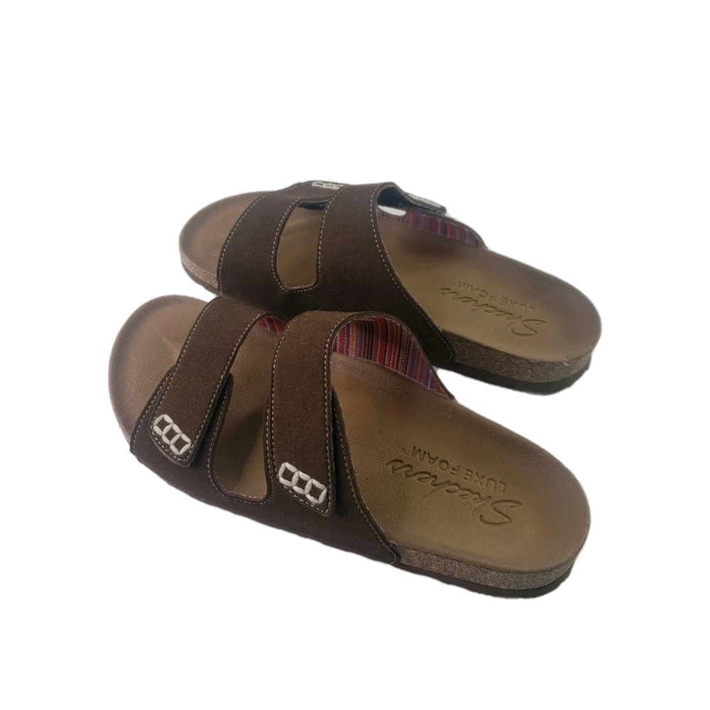 Skechers Brown Dual-Strap Slide Sandals